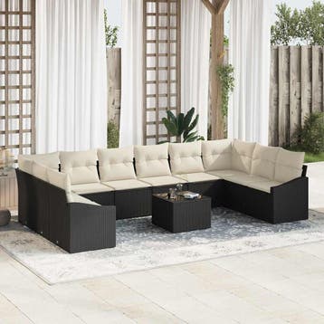 vidaXL Tuinbank Set met opslag Bruin en Crème poly rattan, Verzenden, Nieuw