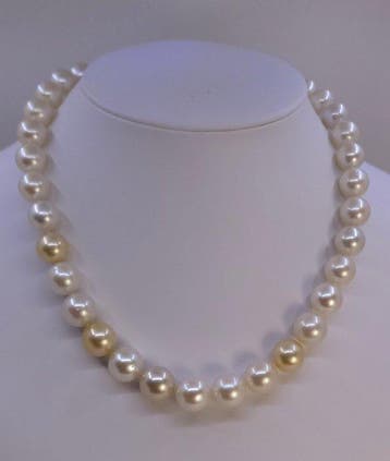 Collier Perles des mers du Sud rondes dorées et blanches, Bijoux, Sacs & Beauté