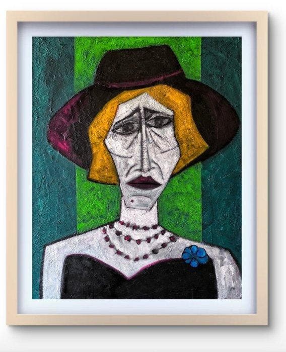 Miguel de Miguel - La dama de la flor azul XL(después de, Antiek en Kunst, Kunst | Schilderijen | Modern