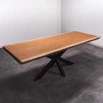 Boomstamtafel, Eettafel 220x100 massief hardhout, metaalpoot, Huis en Inrichting, Overige houtsoorten, Robuust Modern, Vijf personen of meer