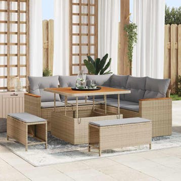 vidaXL Tuinbank Set 8 st 5-Aantal zitplaatsen Beige Poly, Verzenden, Nieuw