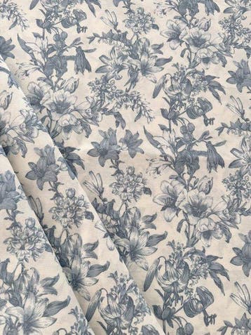 Elegante cretonne-stof Toile de Jouy blauw met typisch