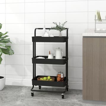 vidaXL Keukentrolley 3-laags 42x35x85 cm ijzer en ABS zwart, Verzenden, Nieuw