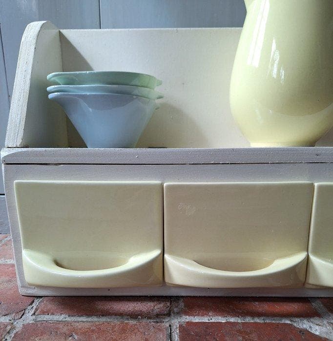 Petrus Regout - Kruidenrek - pastel 1960`s - Aardewerk, Hout, Antiek en Kunst, Kunst | Designobjecten