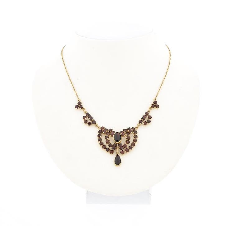 Vintage gouden collier met granaat (Ketting), Bijoux, Sacs & Beauté, Colliers, Enlèvement ou Envoi