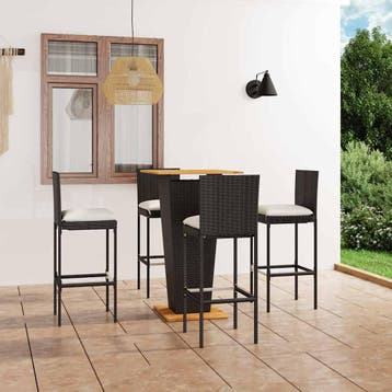 vidaXL 5-delige Tuinbarset met kussens poly rattan zwart, Tuin en Terras, Verzenden, Nieuw