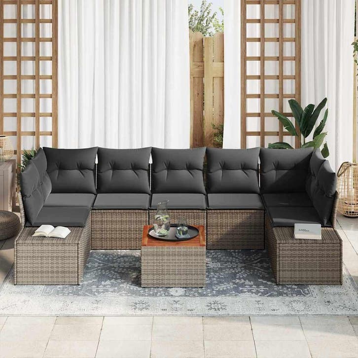 vidaXL Tuinbank Set met opslag 8 pcs Grijs poly rattan, Jardin & Terrasse, Ensembles de jardin, Envoi