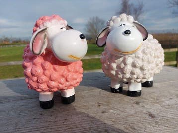 Beeld, set of 2 colorful lambs - 17 cm - polyresin