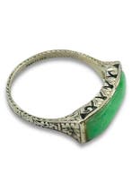Ring - 18 karaat Witgoud, Art Deco 18k witgoud- en jade-ring, Nieuw