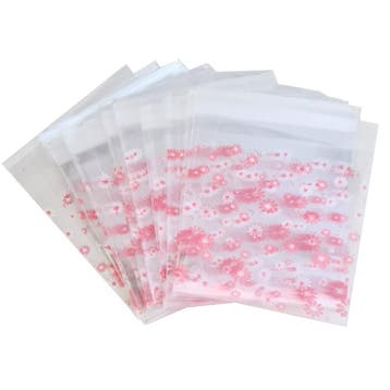 Cellofaan Zakjes met Plakstrip - 10x10 cm - Roze/Wit -, Verzenden