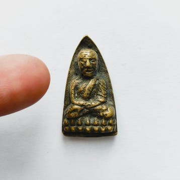 Oud-Indochinese Brons Zittend Boeddha-beeldje, votieve