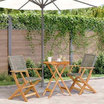 vidaXL 3-delige Bistroset poly rattan en massief hout grijs, Verzenden