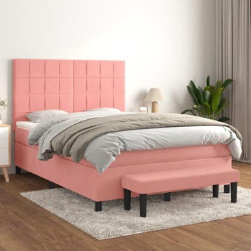 vidaXL Boxspring met matras fluweel roze 140x200 cm, Verzenden, Nieuw