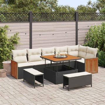 vidaXL Tuinbank Set 9 st 9-Aantal zitplaatsen Zwart en Crème, Verzenden, Nieuw