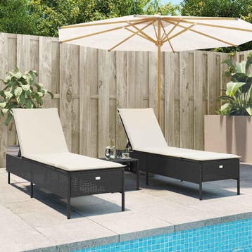 vidaXL Ligstoelen 2 st met kussens poly rattan zwart, Tuin en Terras, Ligbedden, Verzenden, Nieuw