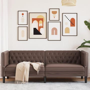 vidaXL Driezitsbank Chesterfield-stijl kunstleer bruin, Verzenden, Nieuw
