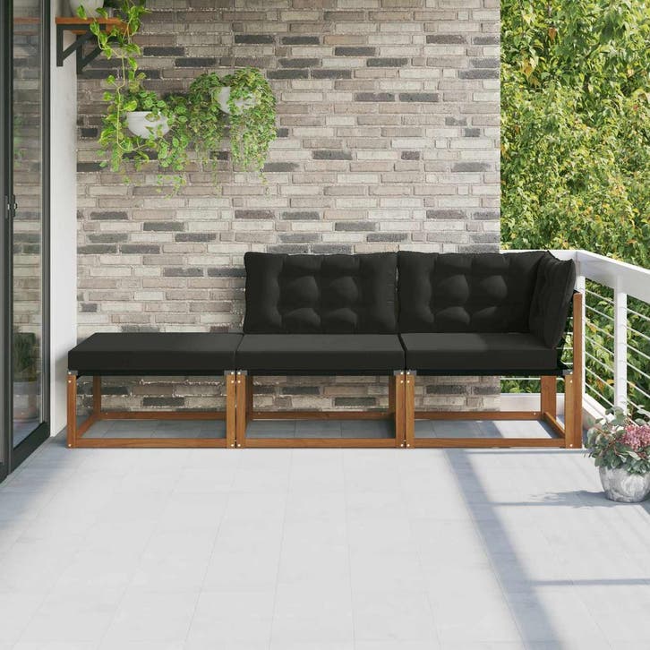 vidaXL Buiten Sectie Sofa Eenheden met kussen 3 Stuk Naturel, Jardin & Terrasse, Ensembles de jardin, Envoi