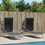 vidaXL Ligbedden 2 st met luifels en tafel poly rattan, Verzenden, Nieuw