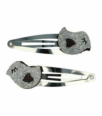 Haarspeld Klikklak 5cm - Kat - Glitter - Zilver - Set van 2, Nieuw