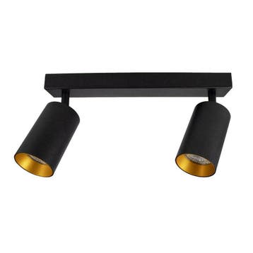 Moderne plafond spot dubbel zwart/goud Opbouw 2x GU10, Verzenden, Nieuw, Modern