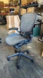 Herman Miller Aeron Maat C (Lederen Armleggers), Verzenden, Zwart, Zo goed als nieuw, Bureaustoel