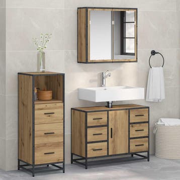 vidaXL Badkamermeubel Set 3 st Artisan Eiken 80 x 33 x 60 cm, Huis en Inrichting, Badkamer | Badkamermeubels, Verzenden, Nieuw