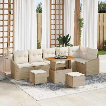 vidaXL Tuinbank Set met kussen 9 pcs Beige poly rattan, Tuin en Terras, Verzenden, Nieuw