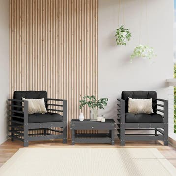 vidaXL Tuinstoelen 2 st met kussens massief grenenhout grijs, Verzenden