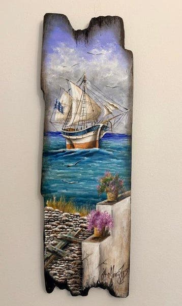 Décoration murale - Trompe-lœil - Grèce - Peinture sur bois
