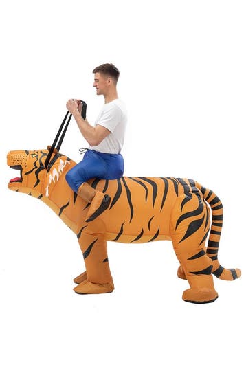 KIMU® Opblaas Kostuum Kinderen Zittend Op Tijger 122 128 134, Kinderen en Baby's, Carnavalskleding en Verkleedspullen, Ophalen of Verzenden