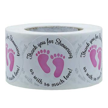 500 Stickers Op Rol - 2.5cm - Babyshower Roze -, Verzenden