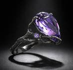 925 zilver - zwart gerhodineerd - 20 ct amethist - Ring