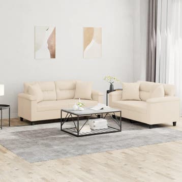 vidaXL 2-delige Loungeset met kussens microvezelstof beige, Verzenden