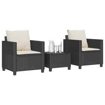 vidaXL 3-delige Bistroset met kussens poly rattan zwart, Verzenden, Nieuw