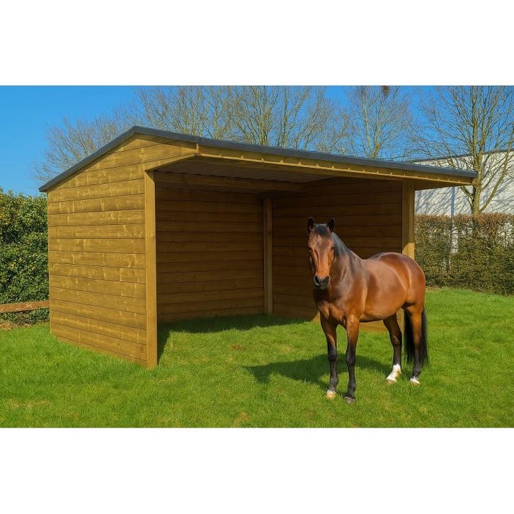 Abri de prairie en bois pour cheveaux 3x3m + avancée, Animaux & Accessoires, Box & Pâturages