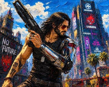 AT9 - Johnny Silverhand in Night City: Oil Painting Style, Nieuw
