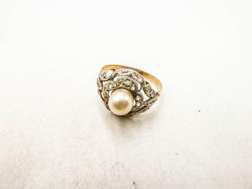 Ring - 18 karaat Geel goud Parel, Handtassen en Accessoires, Nieuw