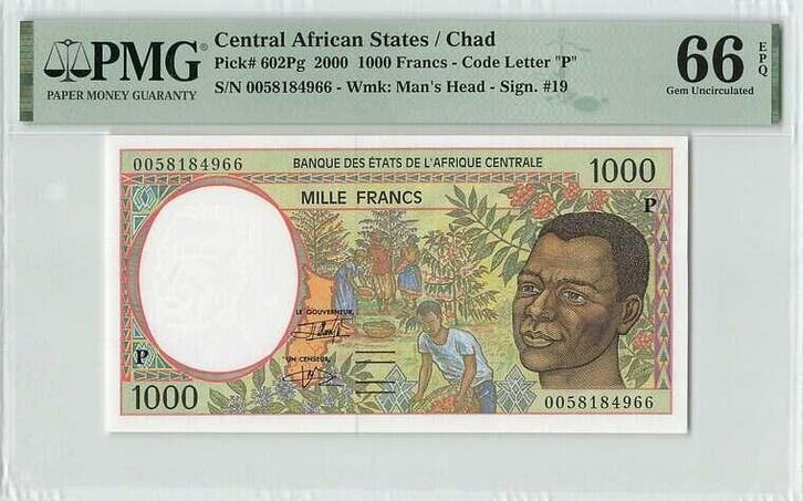 Central African States 1000 Francs 2000 Chad Pick 602pg P..., Postzegels en Munten, Bankbiljetten | Europa | Niet-Eurobiljetten