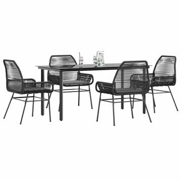 vidaXL 5-delige Tuinset met kussens poly rattan glas zwart, Verzenden, Nieuw, Tuinset