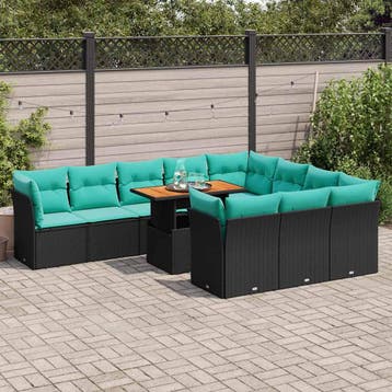vidaXL 11-delige Loungeset met kussens poly rattan zwart, Verzenden, Nieuw, Loungeset