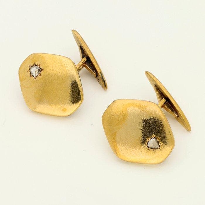 Manchetknopen - 18 karaat Geel goud Diamant (Natuurlijk), Handtassen en Accessoires, Antieke sieraden