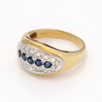 Bague - 18 carats Or jaune - Diamant - Saphir