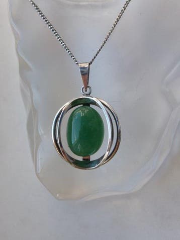 Zilver, Aventurijn - Ketting met hanger - Art Deco