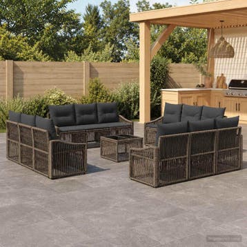 vidaXL Tuinbank Set 13 st Grijs poly rattan, Tuin en Terras, Verzenden, Nieuw
