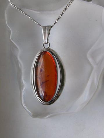 Argent, Amber - Collier avec pendentif - Art déco FISCHLAND