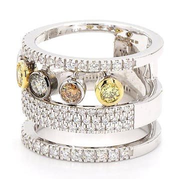 Bague tendance - 14 carats Or blanc - 1.29ct. tw. Couleurs