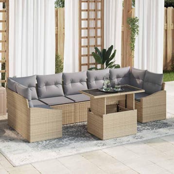 vidaXL Tuinbank Set 8 st Beige en Lichtgrijs poly rattan, Verzenden