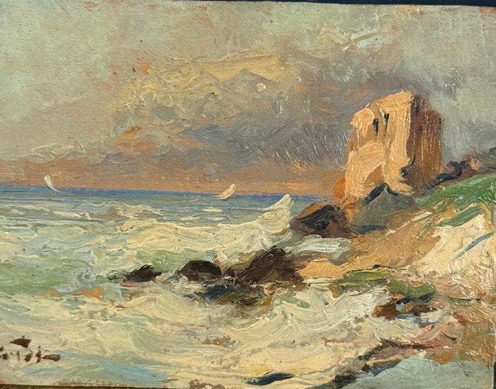 Oscar Ricciardi (1864-1935) - Marina, Antiquités & Art, Art | Peinture | Classique