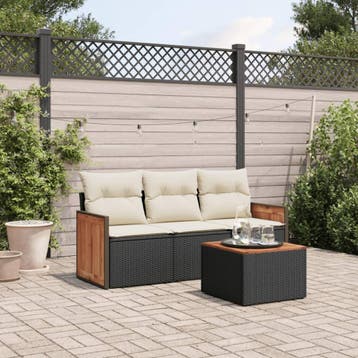 vidaXL 4-delige Loungeset met kussens poly rattan zwart, Verzenden, Nieuw, Loungeset