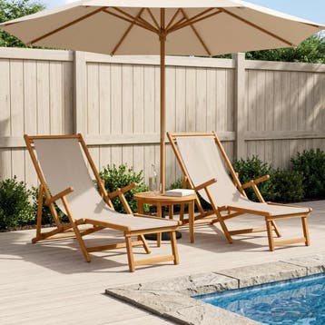 vidaXL Opvouwbare zonnebed 2 pcs 3 Positie Massief, Verzenden, Nieuw